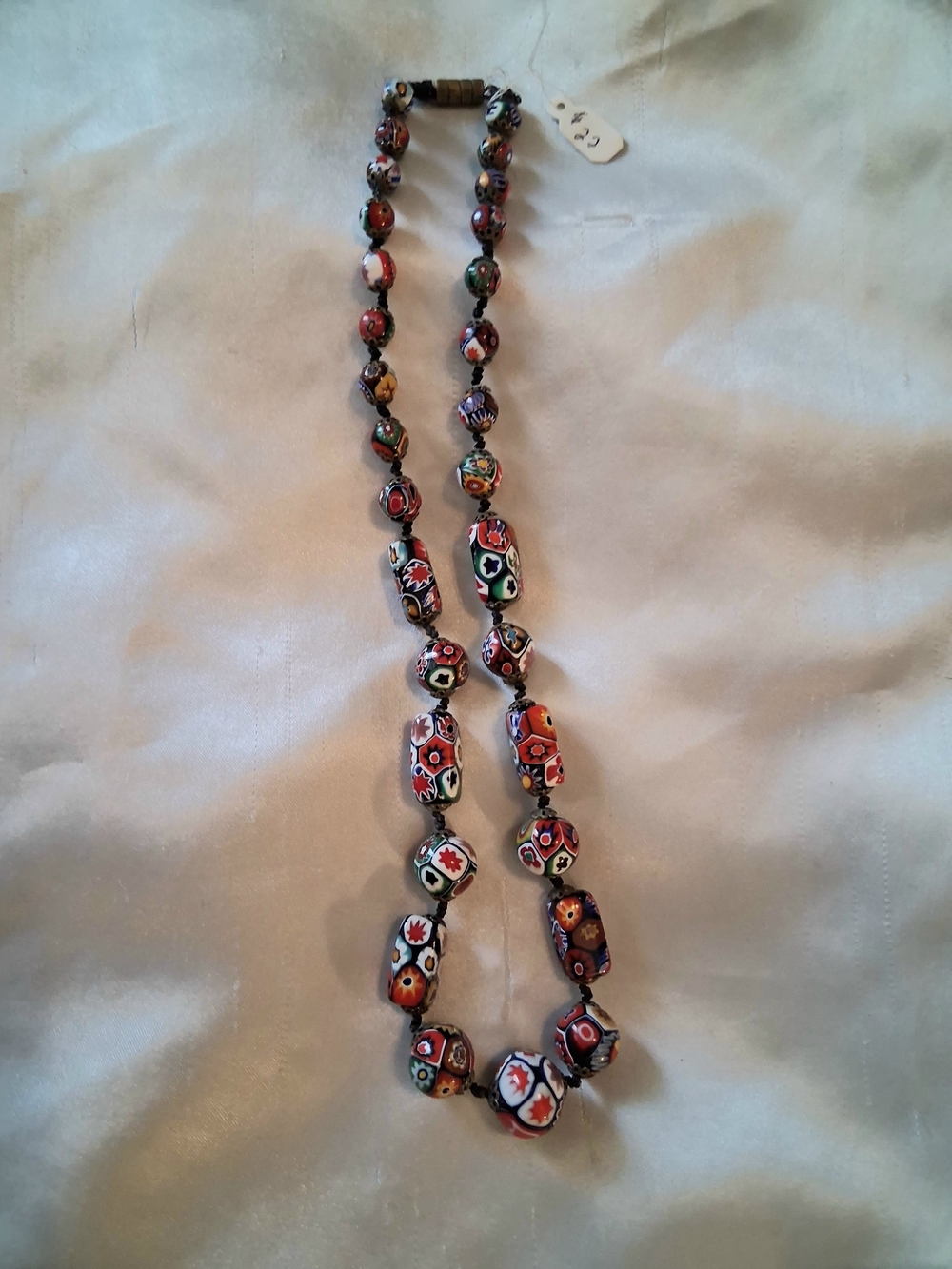 Vtg Handknotted Multicolor Millefiori Glass Bead Necklace - Picture 11 of 11